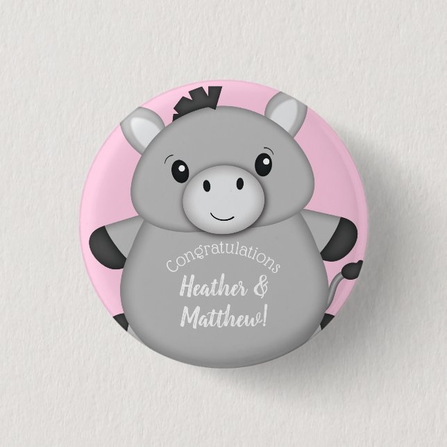 Donkey Baby Shower Pink 3 Cm Round Badge (Front)