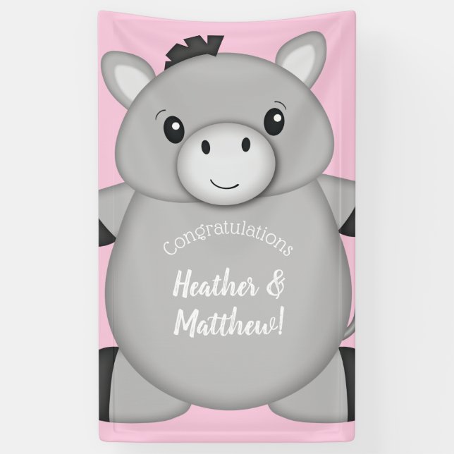 Donkey Baby Shower Pink Banner (Vertical)