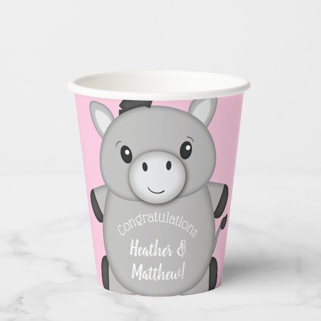 Donkey Baby Shower Pink Paper Cups (Front)