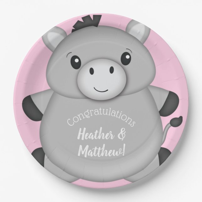 Donkey Baby Shower Pink Paper Plate (Front)