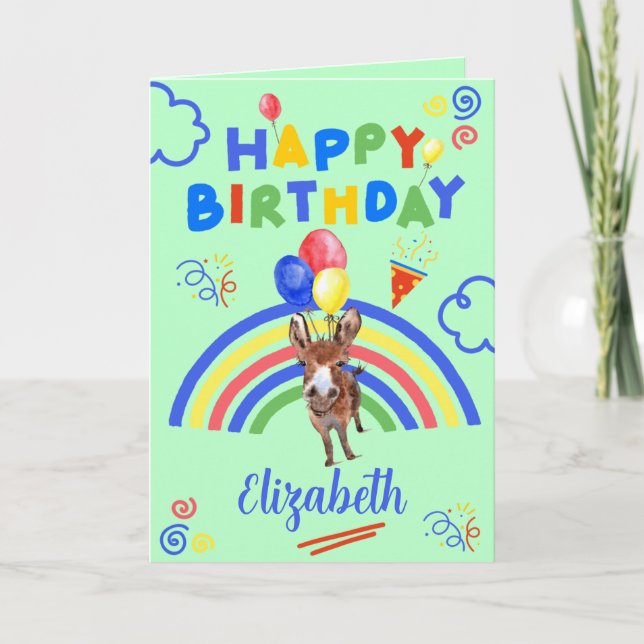 Donkey Birthday Card in Green (Front)