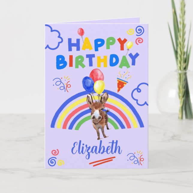 Donkey Birthday Card in Purple (Front)