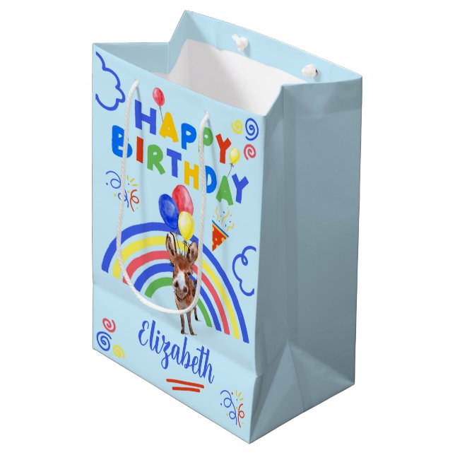 Donkey Birthday Gift Bag in Blue (Front Angled)