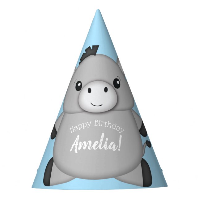 Donkey Birthday Party Blue Hat (Front)