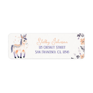 Donkey Boho Peach Lavender Floral Design -  Return Address Label