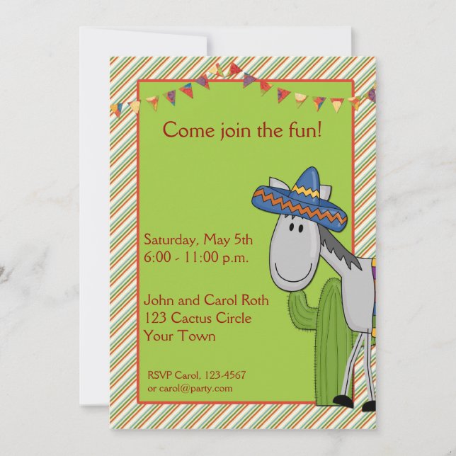Donkey Cactus Fiesta Invitation (Front)