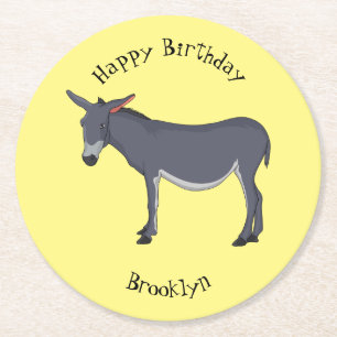 Donkey cartoon illustration round paper coaster