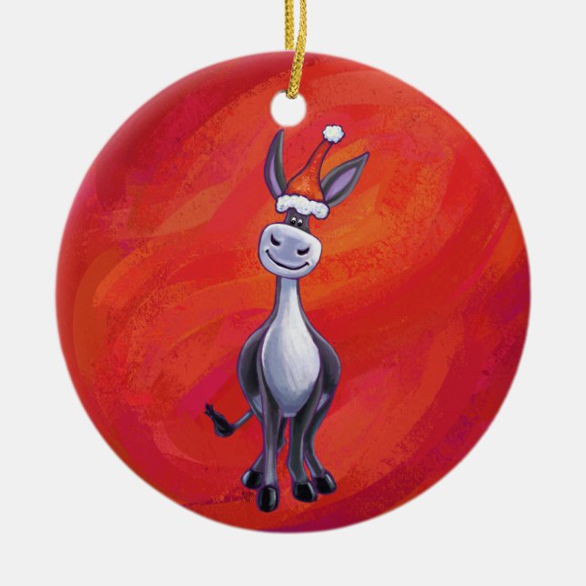 Donkey Christmas Ceramic Ornament (Front)