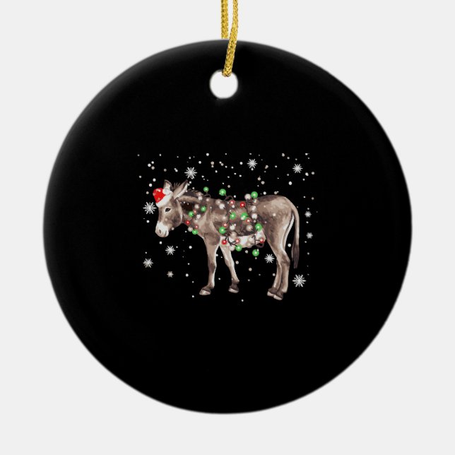 Donkey Christmas Colour Lights Xmas Santa Hat Donk Ceramic Ornament (Front)