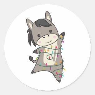 Donkey Christmas Donkeys Winter Animals Classic Round Sticker