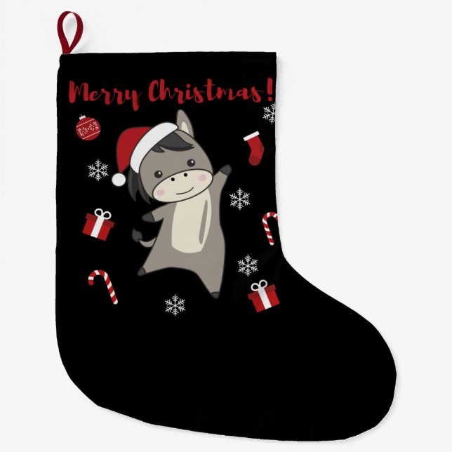 Donkey Christmas Donkeys Winter Animals Large Christmas Stocking (Front)