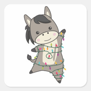 Donkey Christmas Donkeys Winter Animals Square Sticker