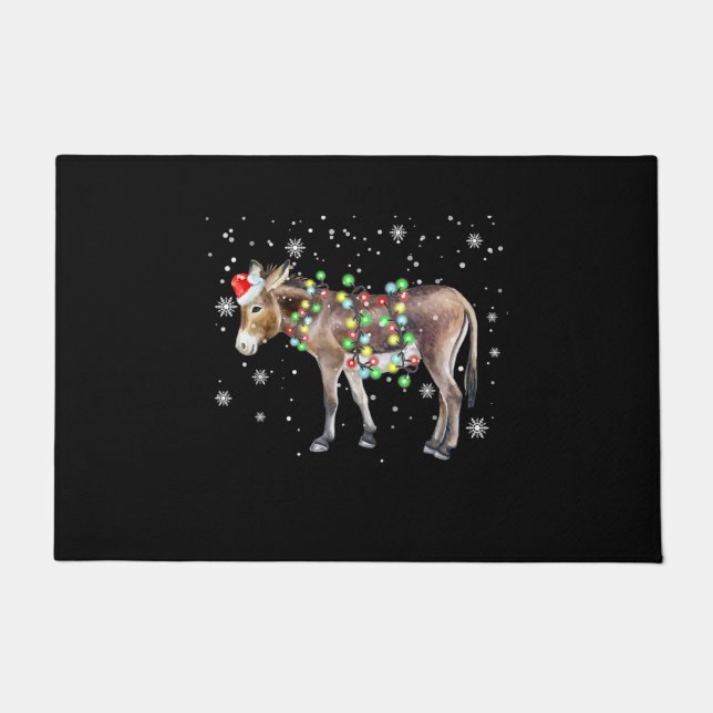 Donkey Christmas Lights Colour  | Santa Donkey Gif Doormat (Front)