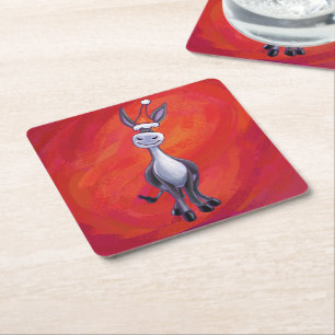 Donkey Christmas Square Paper Coaster