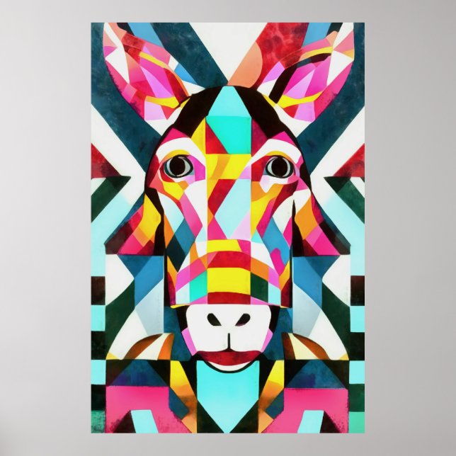 Donkey Colourful Fun Geometric Abstract Art Poster (Front)