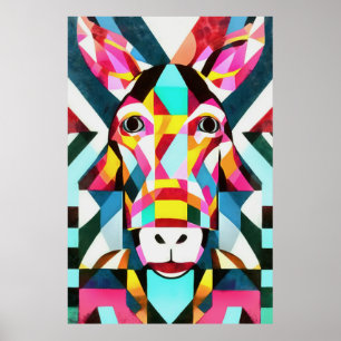 Donkey Colourful Fun Geometric Abstract Art Poster