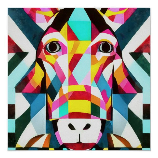 Donkey Colourful Fun Geometric Abstract Art Poster (Front)
