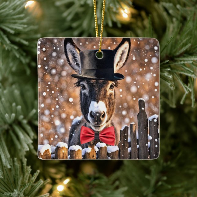 Donkey Cute and Funny Christmas Holiday Ceramic Ornament (Tree)