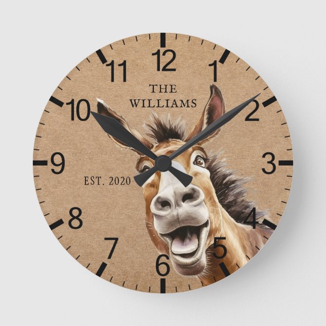 Donkey Cute Personalized Round Clock (Front)