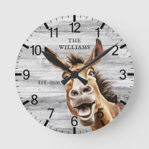 Donkey Cute Personalized Round Clock
