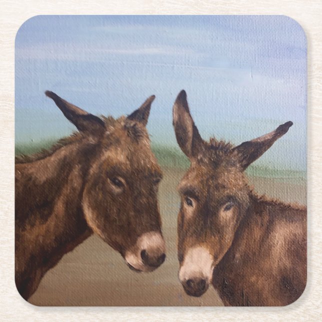 Donkey Double Square Paper Coaster (Front)