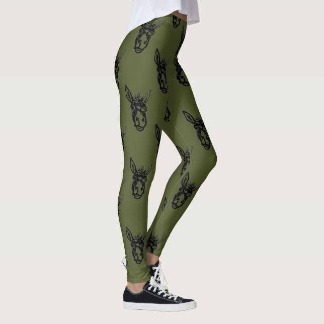 Donkey Face Stamp Olive Leggings (Right)