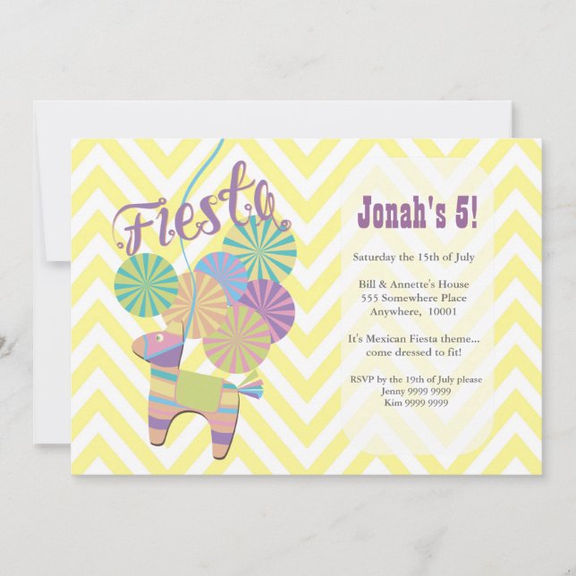 Donkey Fiesta Pinata Kids Chevron Birthday Party Invitation (Front)