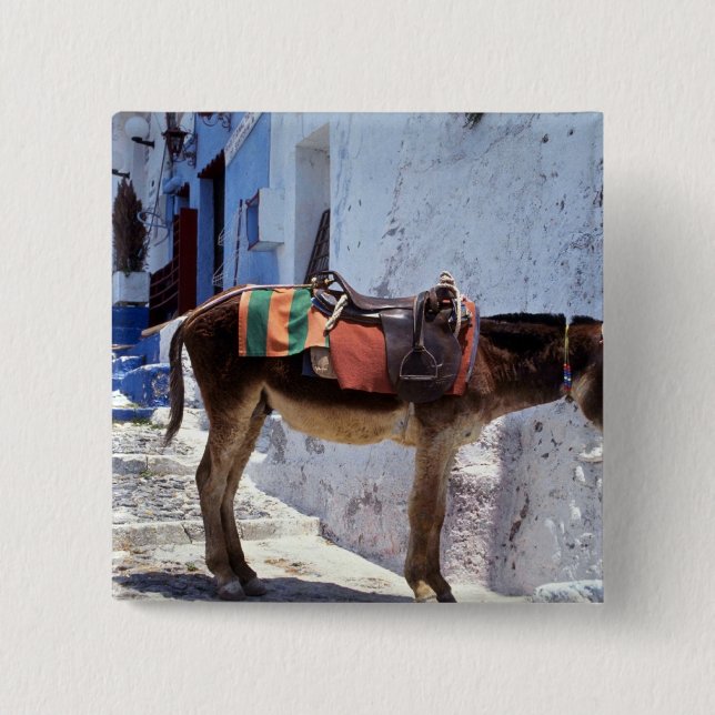 Donkey, Fira Santorini, Greece 15 Cm Square Badge (Front)