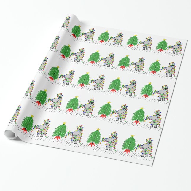 Donkey hanging Christmas lights Wrapping Paper (Unrolled)