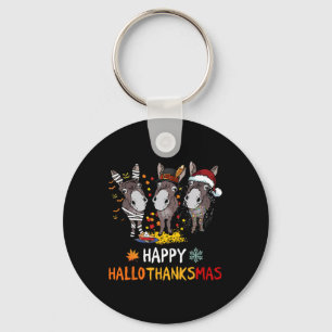 Donkey Happy Hallothanksmas Halloween Thanksgiving Key Ring