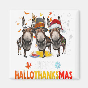 Donkey Happy HalloThanksMas Halloween Thanksgiving Magnet