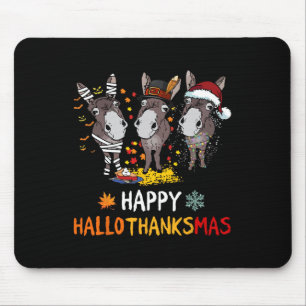 Donkey Happy Hallothanksmas Halloween Thanksgiving Mouse Pad