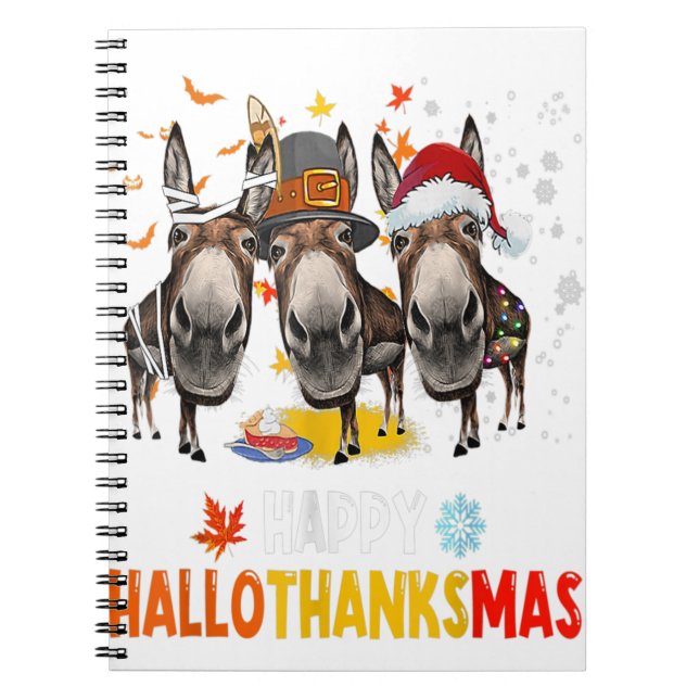 Donkey Happy HalloThanksMas Halloween Thanksgiving Notebook (Front)