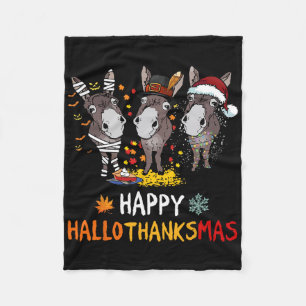 Donkey Happy Hallothanksmas Love Donkey Farmer Tee Fleece Blanket