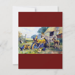 donkey hey cart chicken farm animals country card