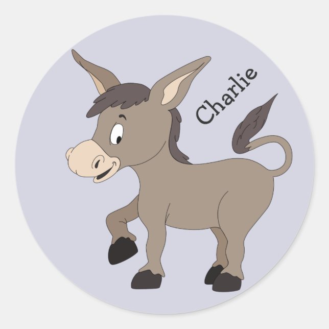 Donkey illustration custom name kids' stickers (Front)
