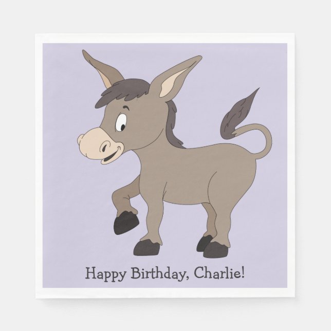 Donkey illustration custom text paper napkins (Front)