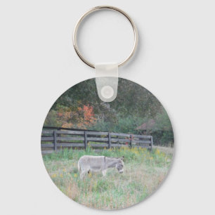 Donkey in a Fall Autumn Field. Key Ring