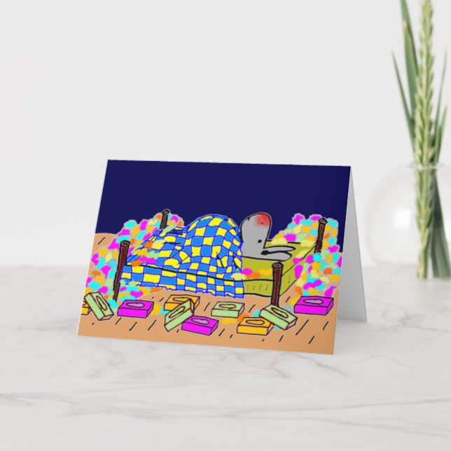 donkey in bed with a cold holiday card (Front)