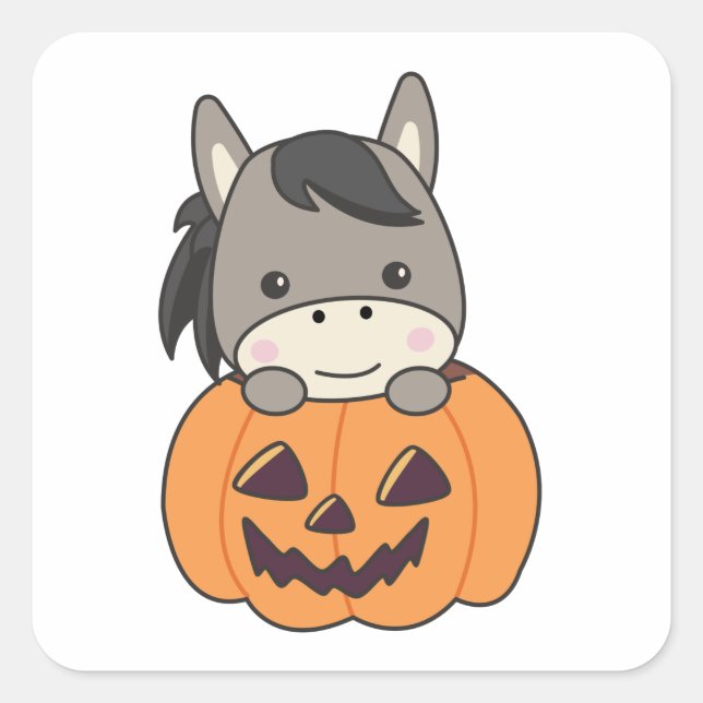 Donkey In Pumpkin Sweet Donkey Happy Halloween Squ Square Sticker (Front)