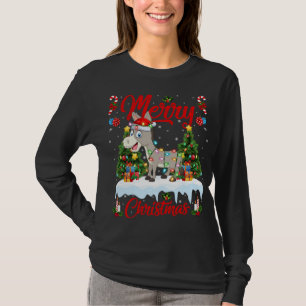 Donkey Lights Xmas Tree Funny Santa Donkey Christm T-Shirt