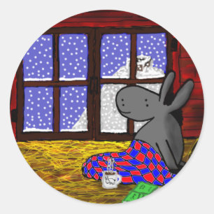 donkey looks at the snow classic round sticker