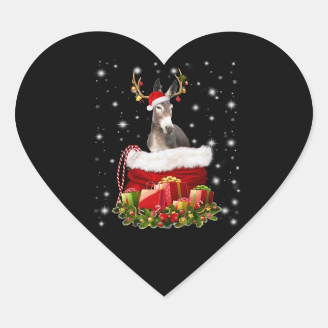 Donkey Lover Gift| Happy Donkey Merry Christmas Heart Sticker (Front)