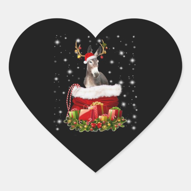 Donkey Lover Gift| Happy Donkey Merry Christmas Heart Sticker (Front)