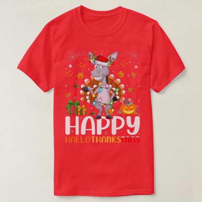 Donkey Lover Halloween Christmas Happy Hallothanks T-Shirt (Design Front)