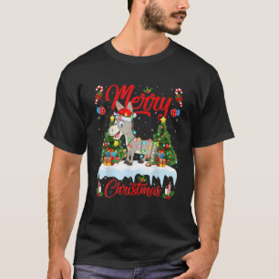 Donkey Lover Xmas Lighting Santa Hat Donkey Christ T-Shirt