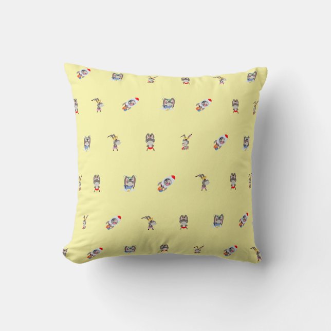 donkey pattern butter yellow  cushion (Front)