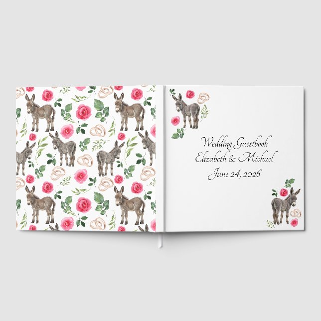 Donkey Pink Floral Rustic Wedding Guest Book (Full)