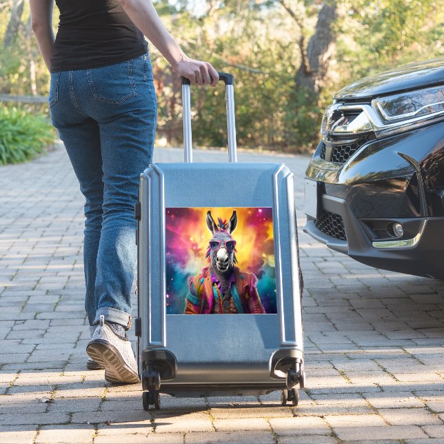 Donkey Pink Glasses, Rainbow Hair (Suitcase Insitu)