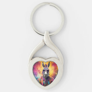 Donkey Pink Glasses, Rainbow Hair Key Ring